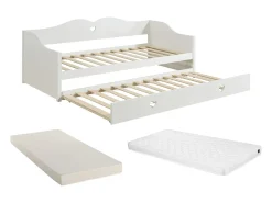 Cama sofá com cama ninho 2 x 90 x 190 cm pinho e MDF branco com colchão - DASTIVA