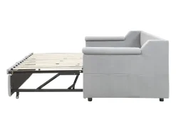 Cama sofá infantil 90x190 cm conversível com cama auxiliar, colunas Bluetooth e USB, veludo cinzento claro, sem colchão