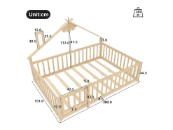 Cama tipo cabana infantil 140x190cm - com barreiras de segurança - madeira maciça - natural (sem colchão)
