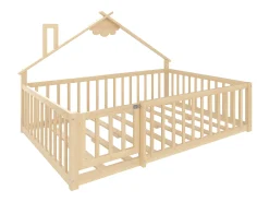 Cama tipo cabana infantil 140x190cm - com barreiras de segurança - madeira maciça - natural (sem colchão)