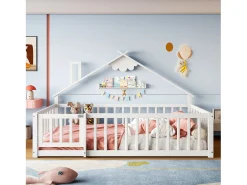 Cama tipo cabana infantil 140x190cm - com barreiras de segurança - madeira maciça - branca (sem colchão)