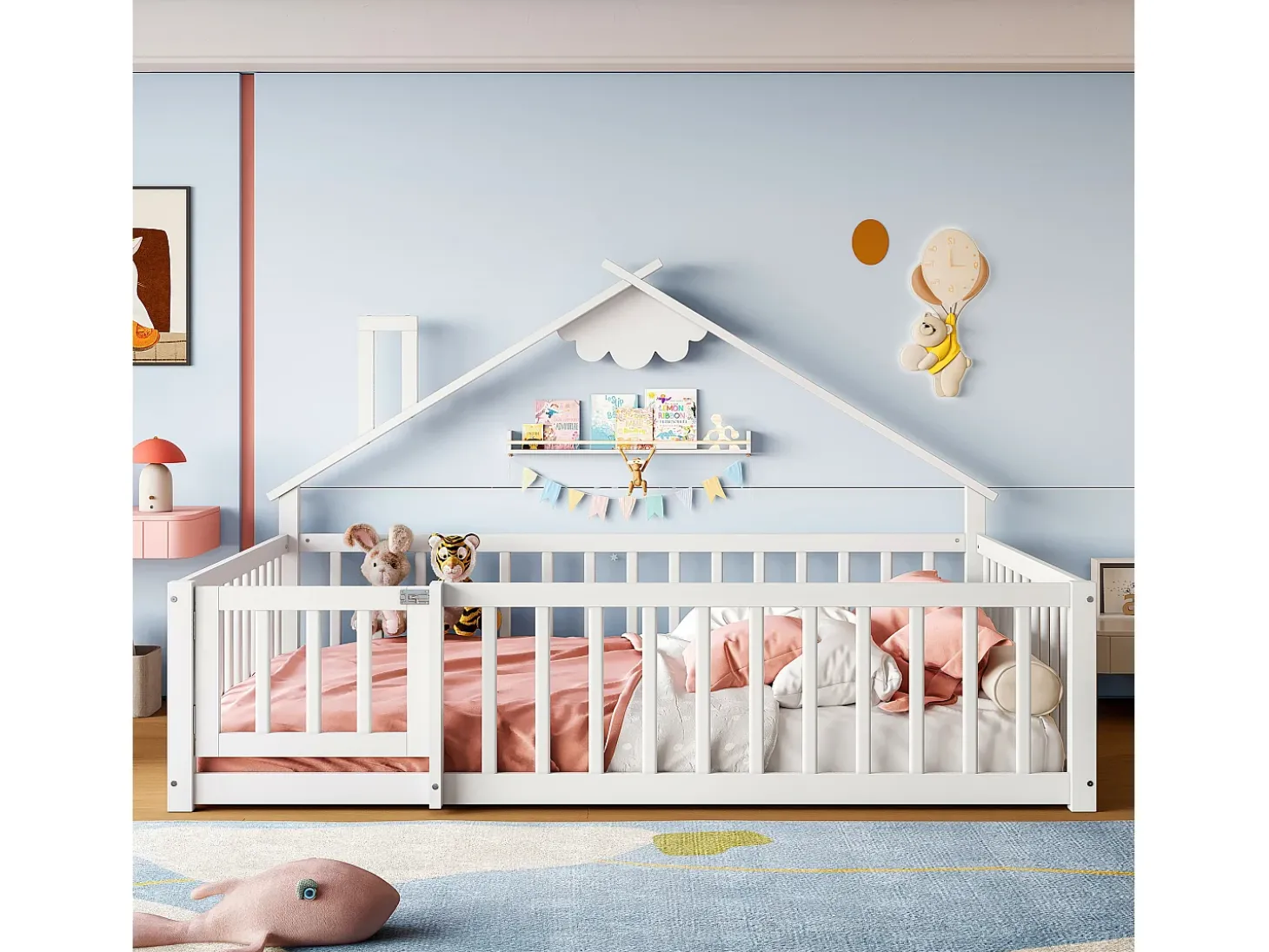 Cama tipo cabana infantil 140x190cm - com barreiras de segurança - madeira maciça - branca (sem colchão)