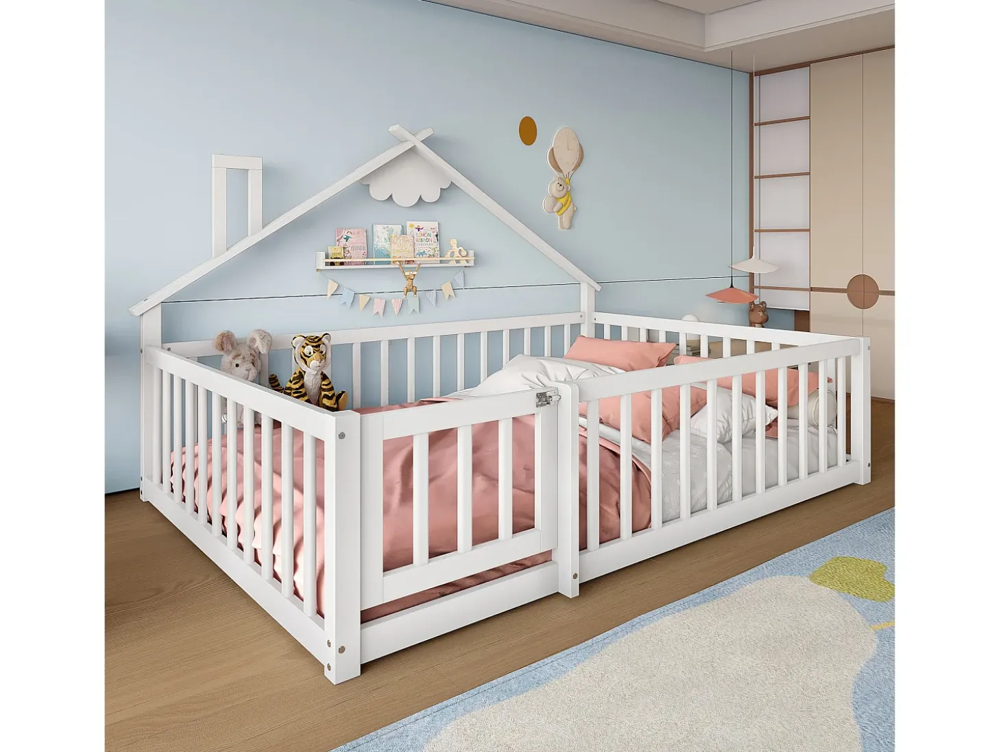 Cama tipo cabana infantil 140x190cm - com barreiras de segurança - madeira maciça - branca (sem colchão)