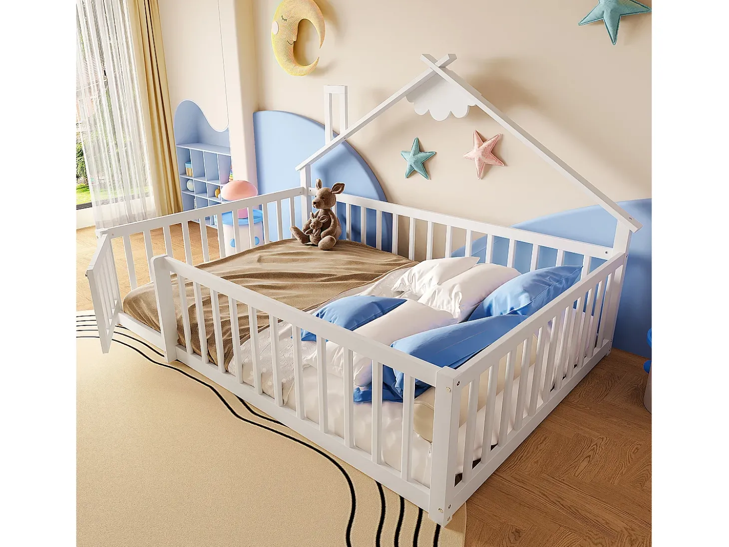 Cama tipo cabana infantil 140x190cm - com barreiras de segurança - madeira maciça - branca (sem colchão)