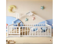 Cama tipo cabana infantil 140x190cm - com barreiras de segurança - madeira maciça - branca (sem colchão)