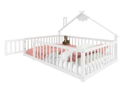 Cama tipo cabana infantil 140x190cm - com barreiras de segurança - madeira maciça - branca (sem colchão)