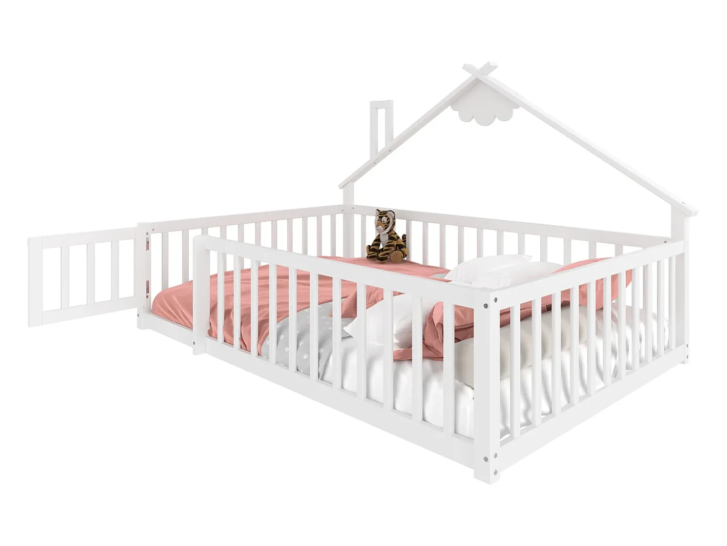 Cama tipo cabana infantil 140x190cm - com barreiras de segurança - madeira maciça - branca (sem colchão)