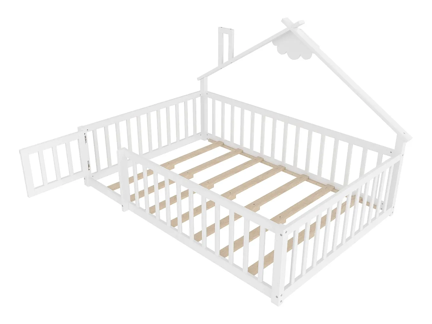 Cama tipo cabana infantil 140x190cm - com barreiras de segurança - madeira maciça - branca (sem colchão)