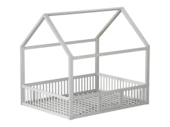 Cama tipo cabana infantil 140x200 cm com barreiras de segurança, pinho + MDF branco, sem colchão