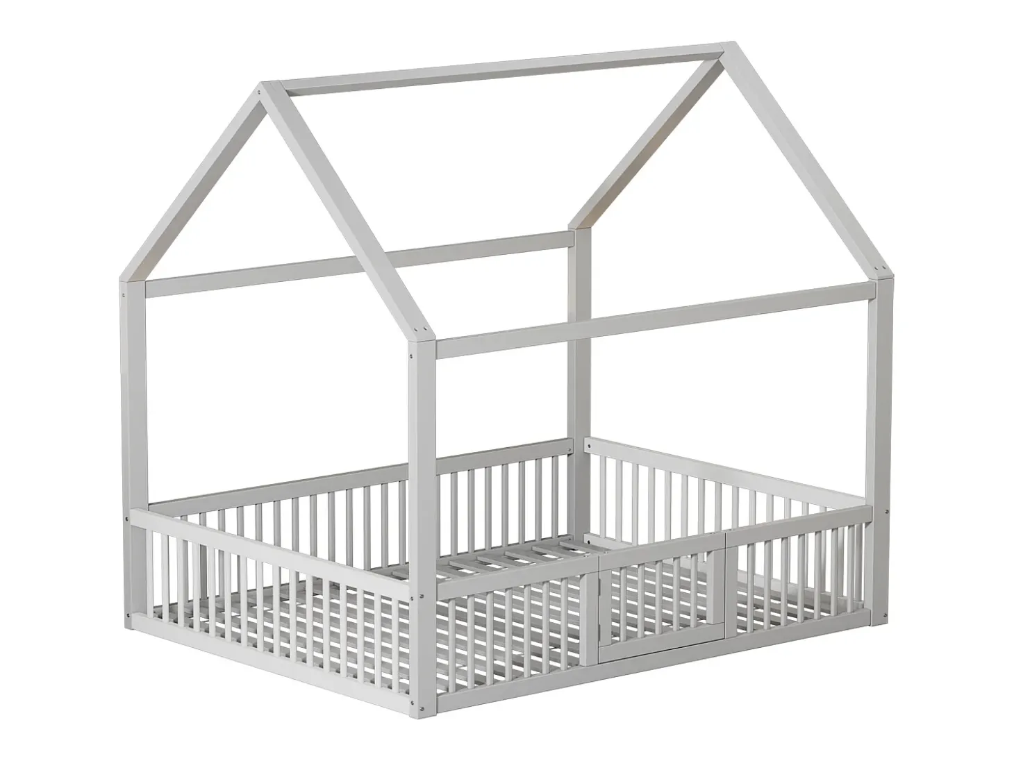 Cama tipo cabana infantil 140x200 cm com barreiras de segurança, pinho + MDF branco, sem colchão