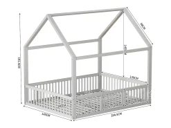 Cama tipo cabana infantil 140x200 cm com barreiras de segurança, pinho + MDF branco, sem colchão