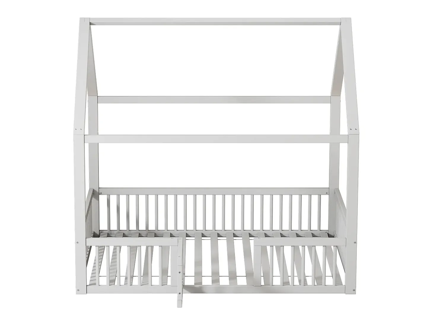 Cama tipo cabana infantil 140x200 cm com barreiras de segurança, pinho + MDF branco, sem colchão