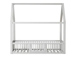 Cama tipo cabana infantil 140x200 cm com barreiras de segurança, pinho + MDF branco, sem colchão
