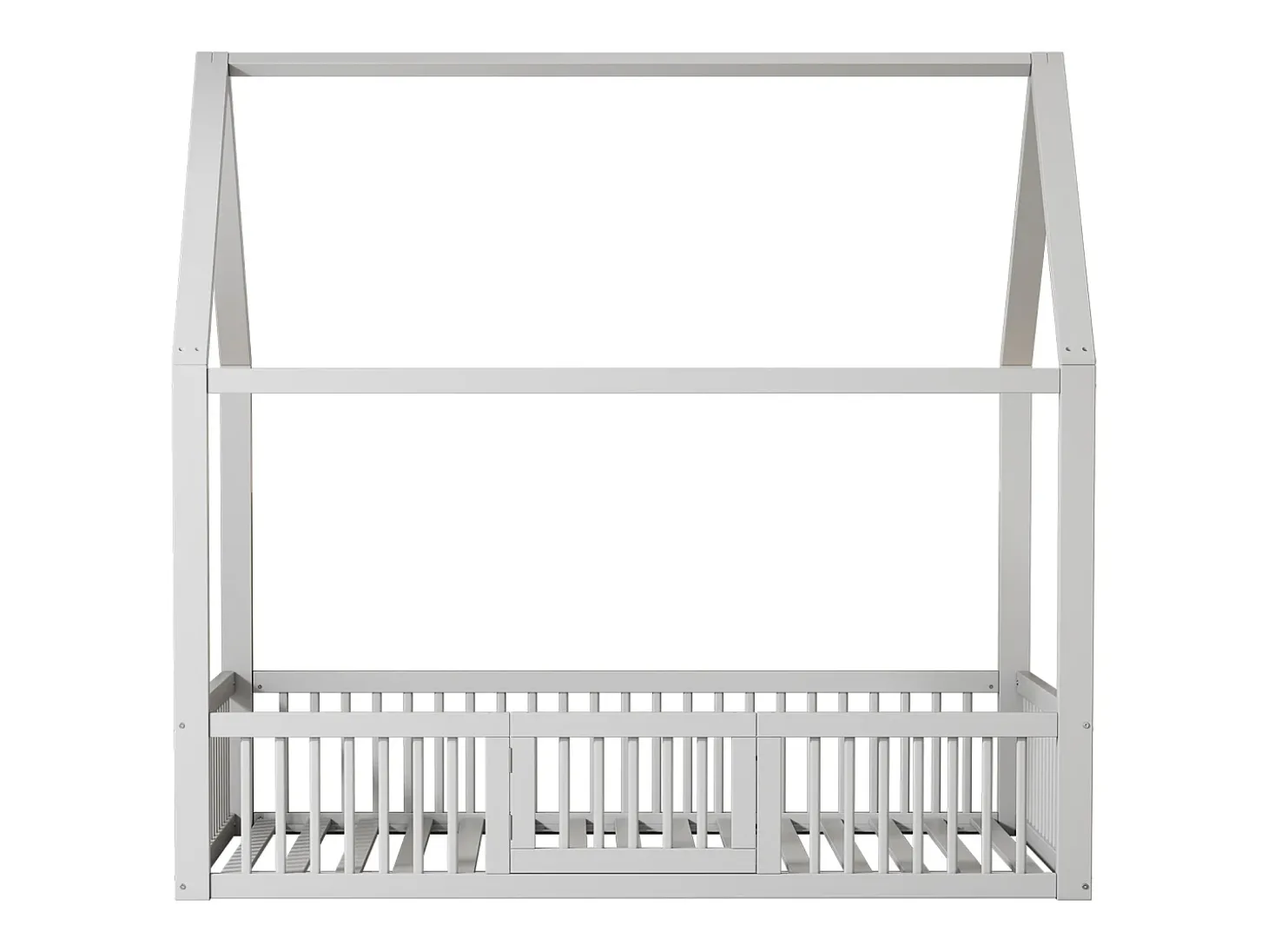 Cama tipo cabana infantil 140x200 cm com barreiras de segurança, pinho + MDF branco, sem colchão