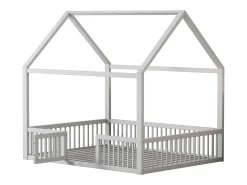 Cama tipo cabana infantil 140x200 cm com barreiras de segurança, pinho + MDF branco, sem colchão