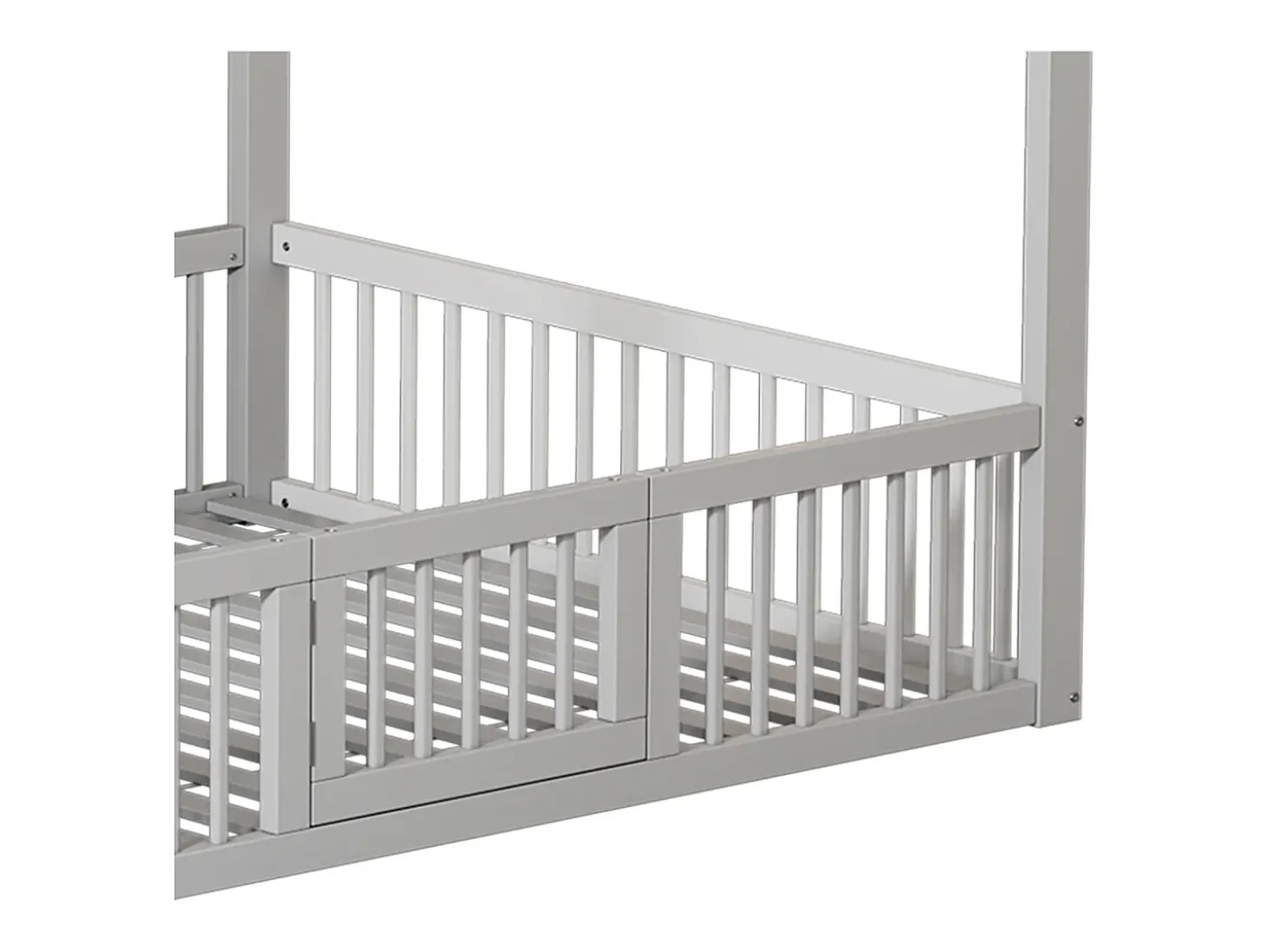 Cama tipo cabana infantil 140x200 cm com barreiras de segurança, pinho + MDF branco, sem colchão