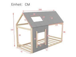 Cama tipo cabana 90x200cm - Cama de criança com tecto e janela - cinza e madeira natural - colchão não incluído