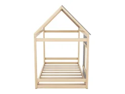 Cama tipo cabana 90x200cm - Cama de criança com tecto e janela - cinza e madeira natural - colchão não incluído