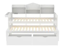 Cama tipo gavetão 90 x 200 cm + 90 x 190 cm com 2 gavetas, tomada USB e compartimento de arrumação - madeira de pinho + MDF - Branco (sem colchão)