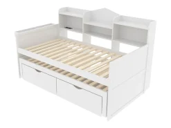 Cama tipo gavetão 90 x 200 cm + 90 x 190 cm com 2 gavetas, tomada USB e compartimento de arrumação - madeira de pinho + MDF - Branco (sem colchão)