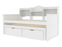 Cama tipo gavetão 90 x 200 cm + 90 x 190 cm com 2 gavetas, tomada USB e compartimento de arrumação - madeira de pinho + MDF - Branco (sem colchão)
