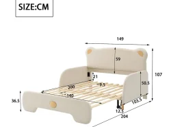 Cama tipo gavetão 140 x 200 cm com cabeceira de urso, veludo, box spring incluído, bege