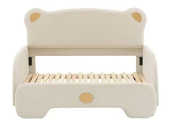Cama tipo gavetão 140 x 200 cm com cabeceira de urso, veludo, box spring incluído, bege