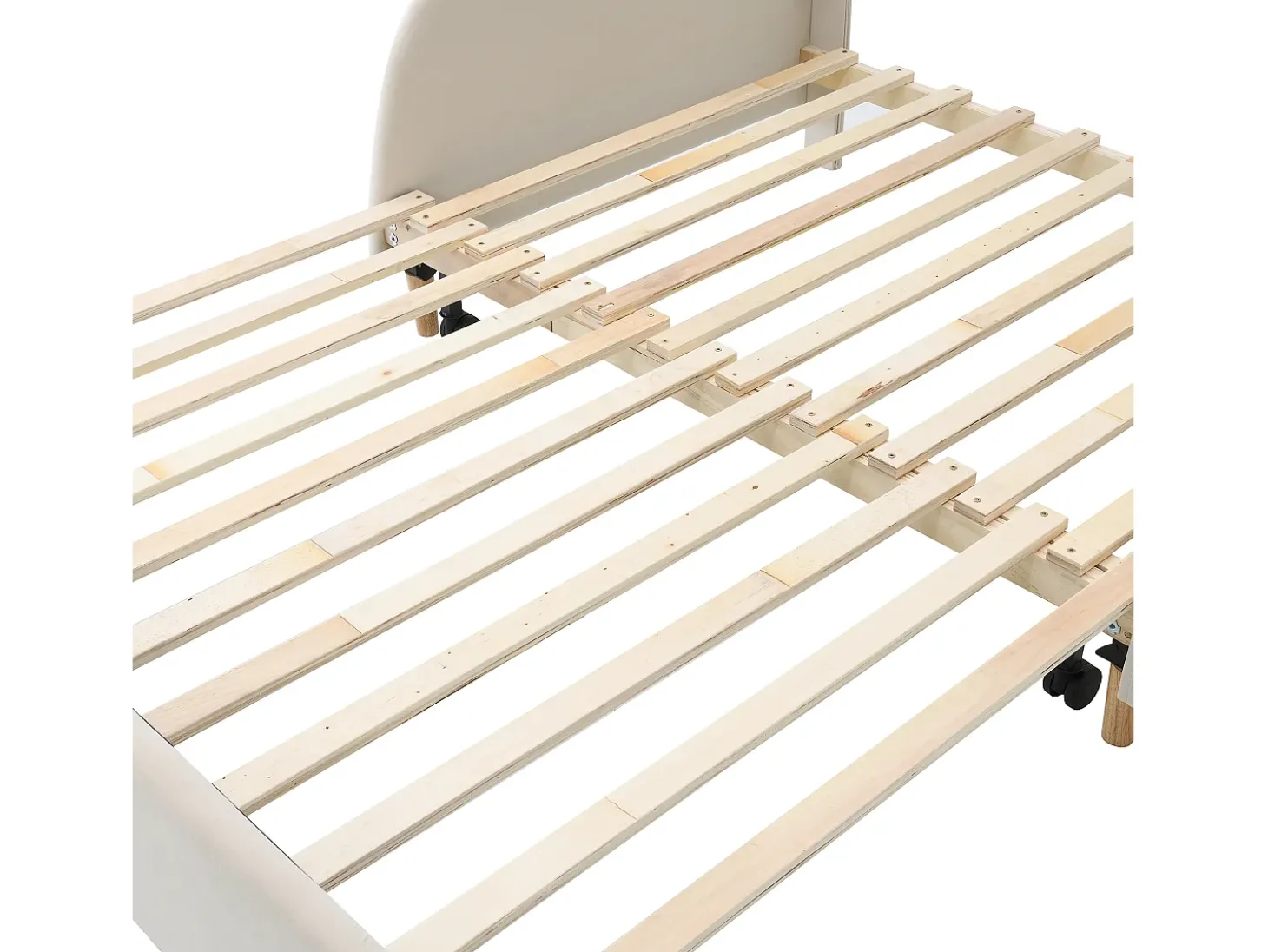 Cama tipo gavetão 140 x 200 cm com cabeceira de urso, veludo, box spring incluído, bege