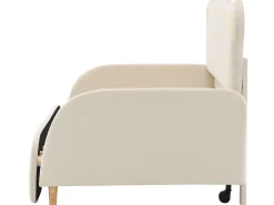 Cama tipo gavetão 140 x 200 cm com cabeceira de urso, veludo, box spring incluído, bege