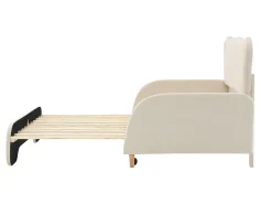 Cama tipo gavetão 140 x 200 cm com cabeceira de urso, veludo, box spring incluído, bege