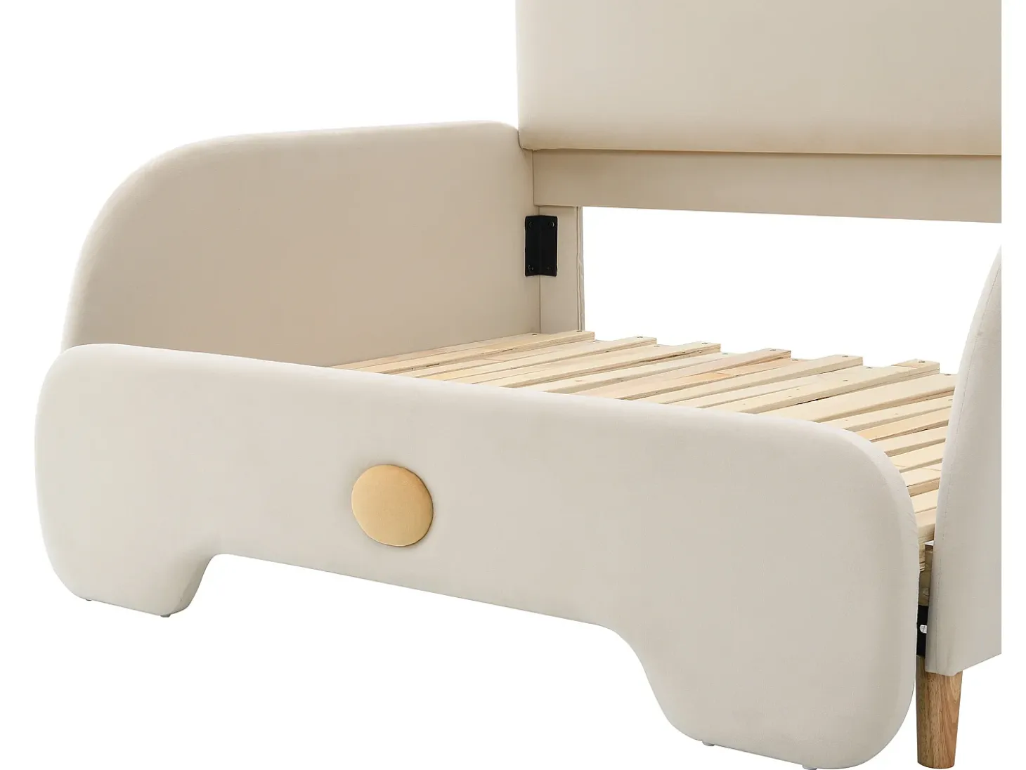 Cama tipo gavetão 140 x 200 cm com cabeceira de urso, veludo, box spring incluído, bege