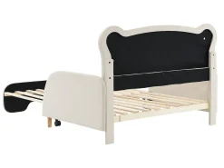 Cama tipo gavetão 140 x 200 cm com cabeceira de urso, veludo, box spring incluído, bege