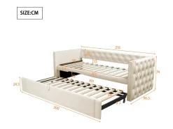 Cama tipo gavetão estofada em veludo - 90/180x200 cm - com base de ripas - Bege
