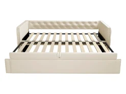 Cama tipo gavetão estofada em veludo - 90/180x200 cm - com base de ripas - Bege