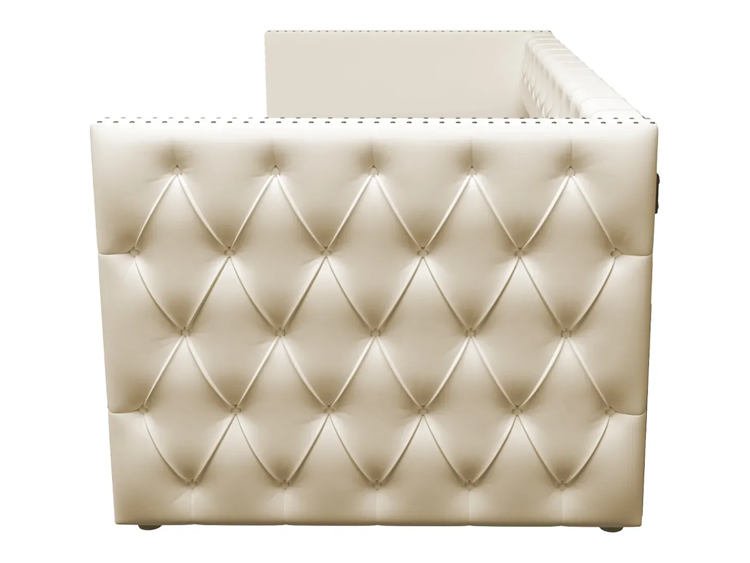 Cama tipo gavetão estofada em veludo - 90/180x200 cm - com base de ripas - Bege