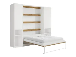 Cama vertical retrátil 140 x 200 cm branco e natural 2 armários + colchão - RAPILI