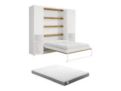 Cama vertical retrátil 140 x 200 cm branco e natural 2 armários + colchão - RAPILI