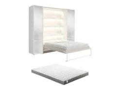 Cama vertical retrátil 160 x 200 cm bege 2 armários + espelho + colchão - RAPILI