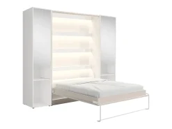 Cama vertical retrátil 140 x 200 cm bege 2 armários com espelho - RAPILI