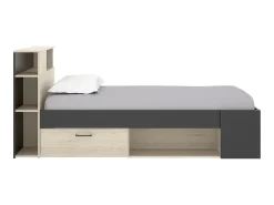Cama 120x190 cm cabeceira, arrumação natural e antracite + estrado - LEANDRE