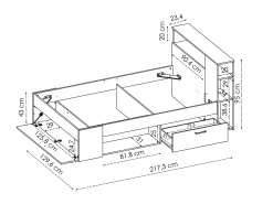 Cama 120x190 cm cabeceira, arrumação natural e antracite + estrado - LEANDRE