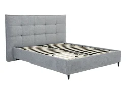 Cama 180x200 cm com cabeceira acolchoada em tecido cinza - NIRPIO