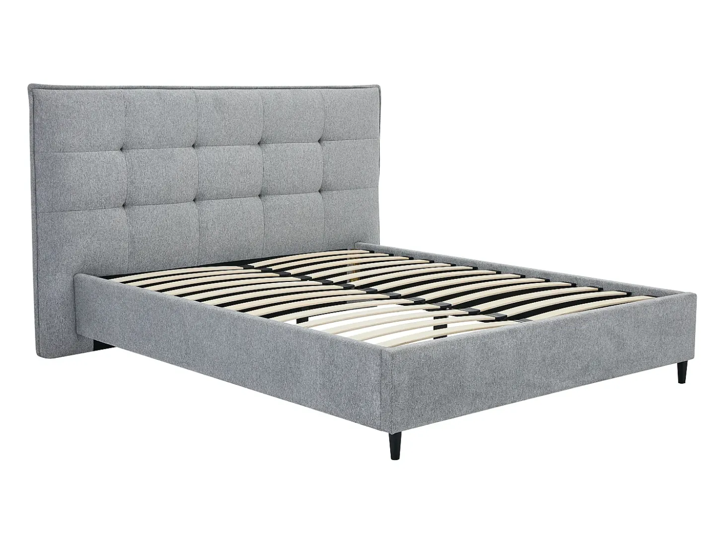 Cama 180x200 cm com cabeceira acolchoada em tecido cinza - NIRPIO