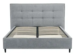 Cama 180x200 cm com cabeceira acolchoada em tecido cinza - NIRPIO
