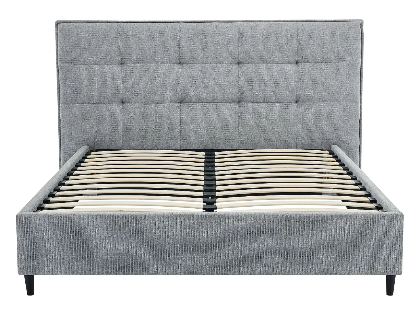 Cama 180x200 cm com cabeceira acolchoada em tecido cinza - NIRPIO