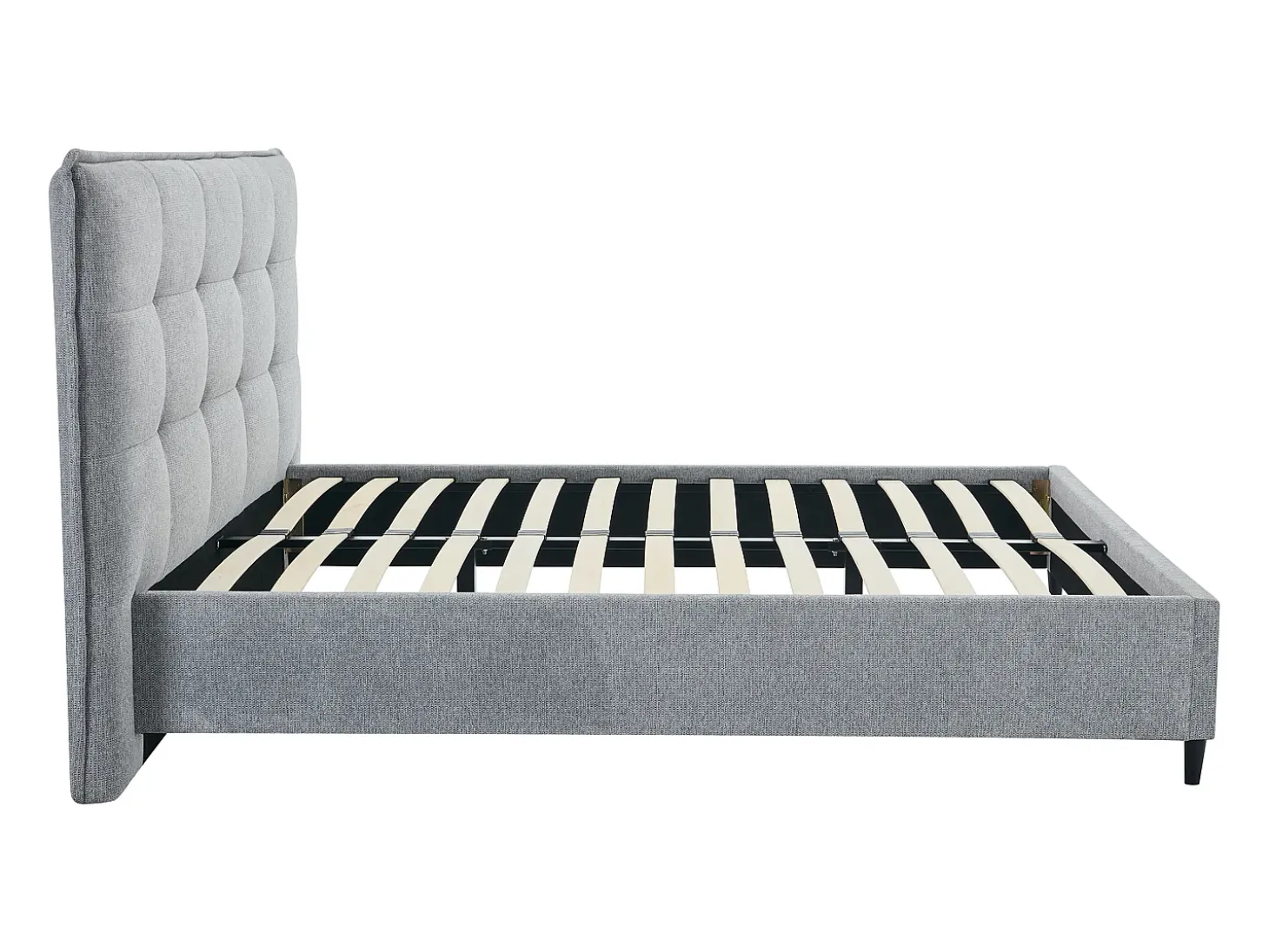 Cama 180x200 cm com cabeceira acolchoada em tecido cinza - NIRPIO