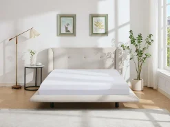 Cama 160x200 cm com cabeceira capitonê tecido bege - PENAVI