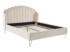 Cama 140x190 cm com cabeceira de cama ondulada veludo bege + colchão - SAGALI