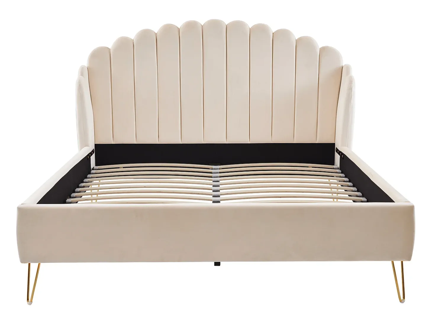 Cama 140x190 cm com cabeceira de cama ondulada veludo bege + colchão - SAGALI