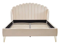 Cama 140x190 cm com cabeceira de cama ondulada veludo bege - SAGALI